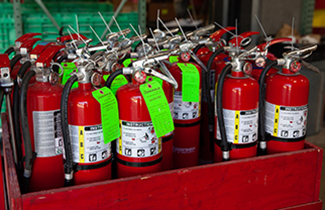 Tagged equipment from a recent fire extinguisher inspection 